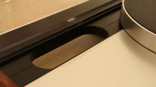 The slot for the secondary armboard on the Luxman PD-444 - Can fit a 12" tonearm